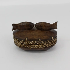Hand Carved Wood And Bamboo Fish Trinket Box Philippines