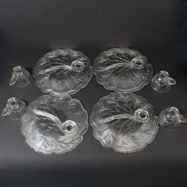 Set of 4 Indiana Glass Pebble Leaf Clear Snack Cup And Plate Sets 