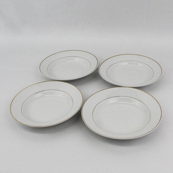 Set of 4 Gibson Anniversary Golden White Soup Bowls White Gold Trim