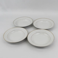 Set of 4 Gibson Anniversary Golden White Soup Bowls White Gold Trim