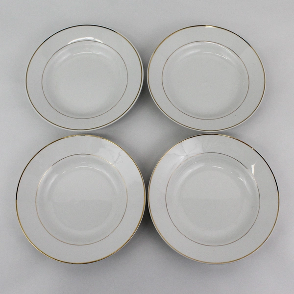 Set of 4 Gibson Anniversary Golden White Soup Bowls White Gold Trim