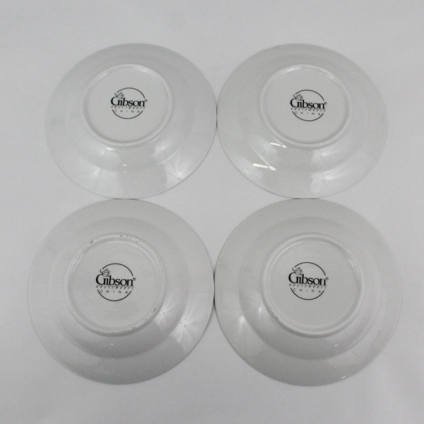 Set of 4 Gibson Anniversary Golden White Soup Bowls White Gold Trim