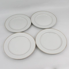 Set of 4 Gibson China Anniversary Golden Dinner Plates White Gold Band Trim