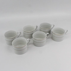 Set of 6 Gibson Anniversary Golden Collection Coffee Tea Cups White Gold Bands