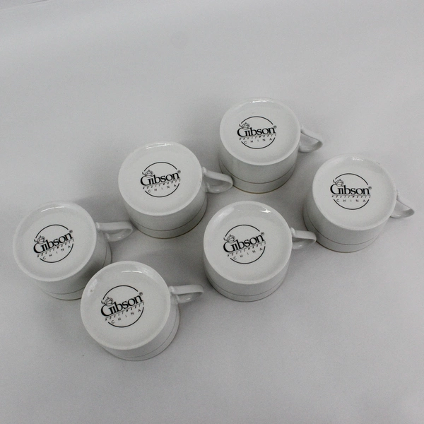 Set of 6 Gibson Anniversary Golden Collection Coffee Tea Cups White Gold Bands