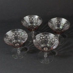 4 Vintage Fostoria Etched Spartan Orchid Low Sherbet Glasses 4 1/8"