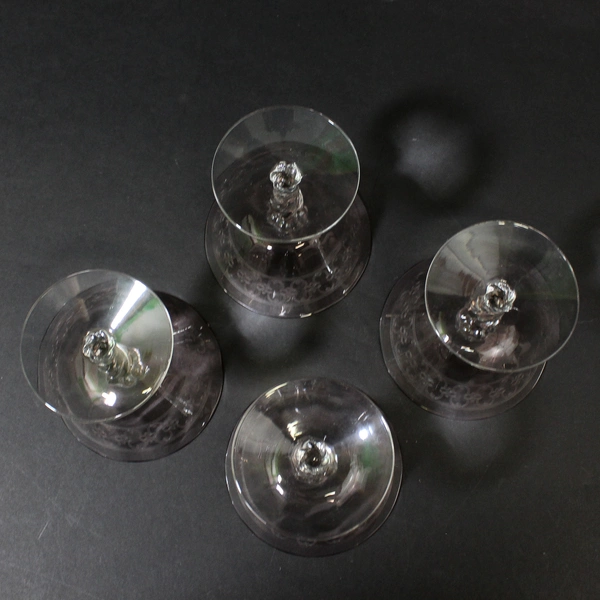 4 Vintage Fostoria Etched Spartan Orchid Low Sherbet Glasses 4 1/8"