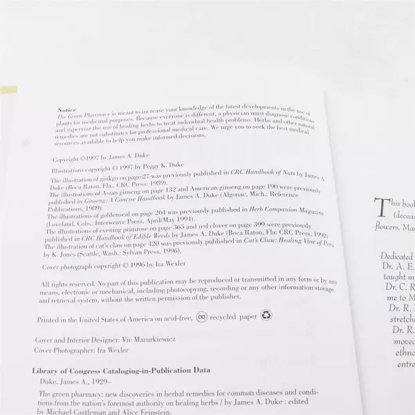 The Green Pharmacy Herbal Remedies James A Duke PhD 1997 Rodale Hardcover Book