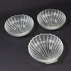 Set of 3 Vintage Anchor Hocking Clear Glass Shell Salad Serving Bowls