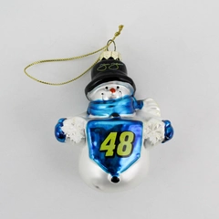 Jimmie Johnson 48 NASCAR Christmas Ornament Snowman Blown Glass