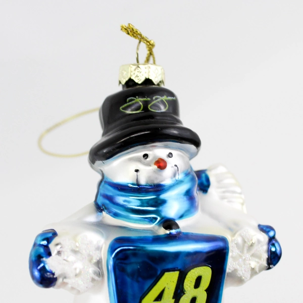 Jimmie Johnson 48 NASCAR Christmas Ornament Snowman Blown Glass