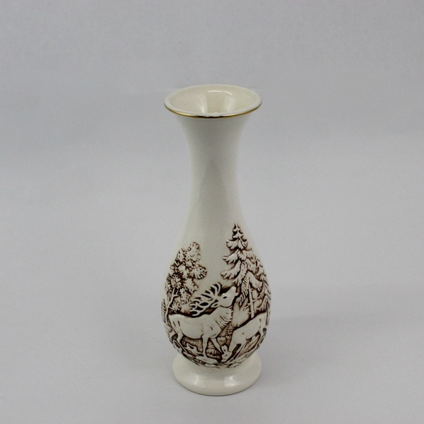 Ceramic Pottery Vase Elk Bull and Cow Forest Scene 10.5"