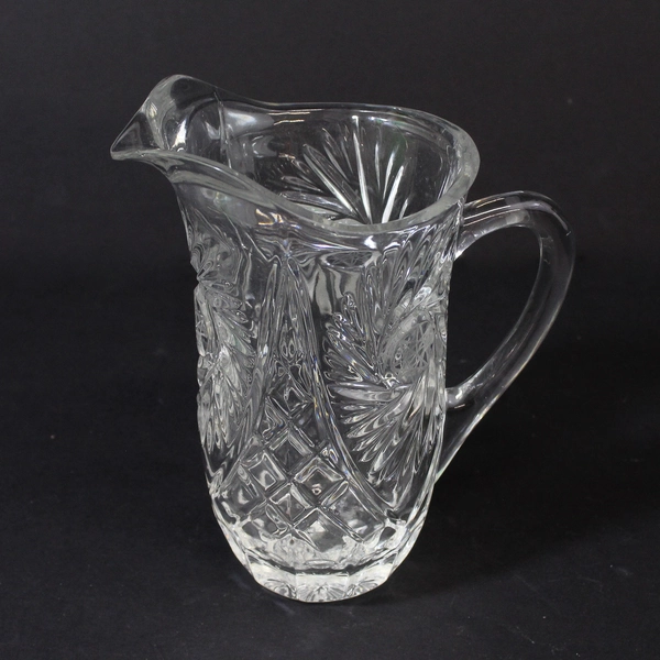 Vintage American Brilliant Heavy Crystal Pitcher W/ Ice Lip Pin Wheel Diamond 8"