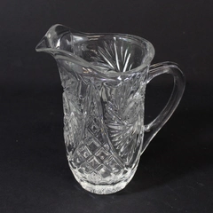 Vintage American Brilliant Heavy Crystal Pitcher W/ Ice Lip Pin Wheel Diamond 8"