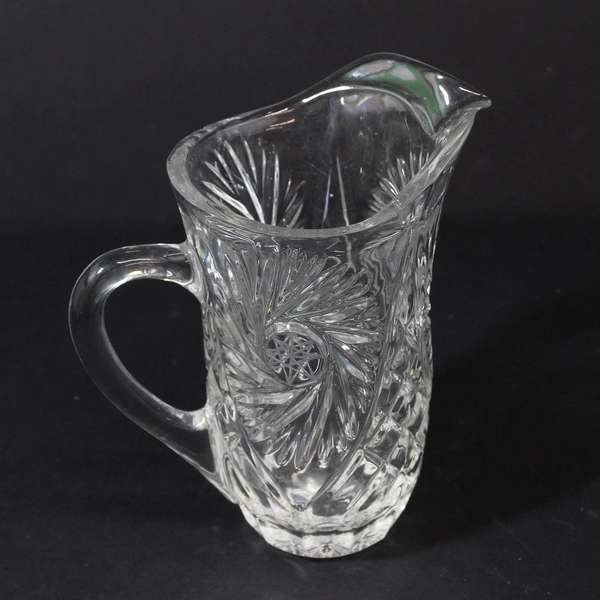 Vintage American Brilliant Heavy Crystal Pitcher W/ Ice Lip Pin Wheel Diamond 8"