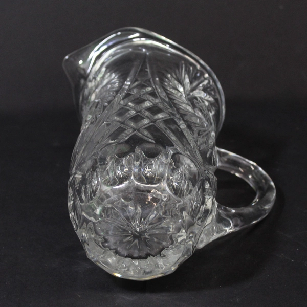 Vintage American Brilliant Heavy Crystal Pitcher W/ Ice Lip Pin Wheel Diamond 8"