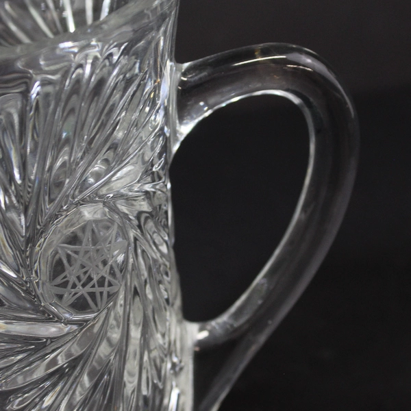 Vintage American Brilliant Heavy Crystal Pitcher W/ Ice Lip Pin Wheel Diamond 8"