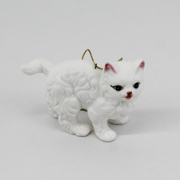 Vtg 1985 Enesco white Ceramic Cat Ornament 2"
