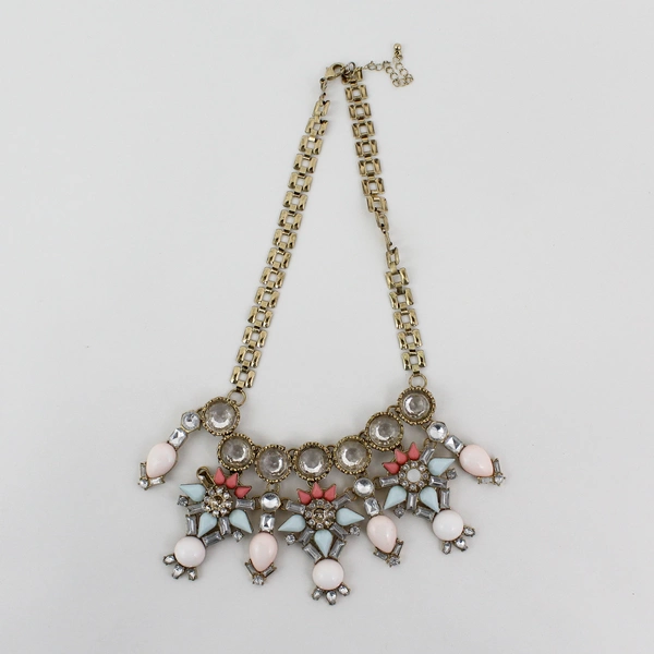 Vintage Bib Style Costume Jewelry Rhinestone and Bead Necklace 21"