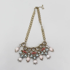 Vintage Bib Style Costume Jewelry Rhinestone and Bead Necklace 21"