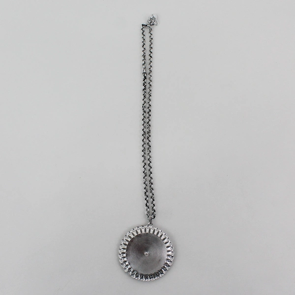 Perfect Silver Tone Buddha And Mother Of Pearl Inlay Pendant Necklace 21.5"