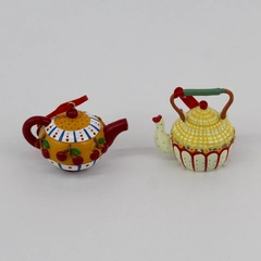 2 Mary Engelbreit Miniature 1997 Hanging Teapot Christmas ornaments