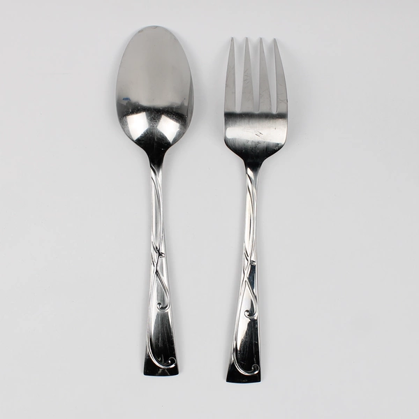 Lot of 2 Towle Blossom 18/10 Stainless Glossy Swirls Serving Spoon & Fork