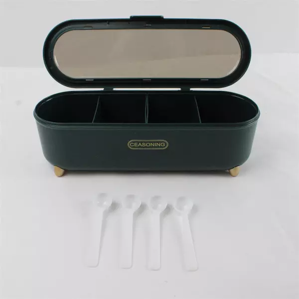 Ceasoning Box 4 Compartments Spice Organizer with Lid and 4 Spoons 