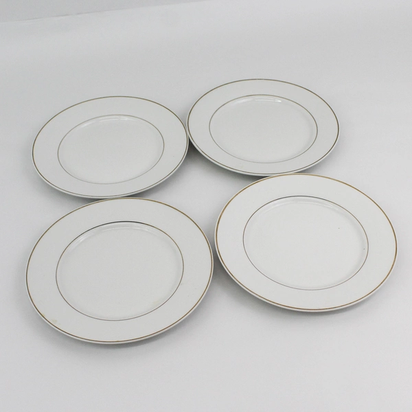 4 Gibson China Anniversary Golden Salad Plates White w/ Gold Band Trim 7.5”