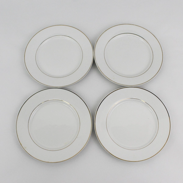4 Gibson China Anniversary Golden Salad Plates White w/ Gold Band Trim 7.5”