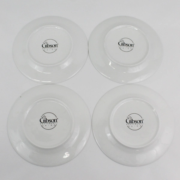4 Gibson China Anniversary Golden Salad Plates White w/ Gold Band Trim 7.5”