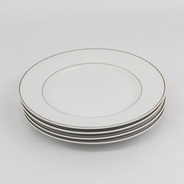 4 Gibson China Anniversary Golden Salad Plates White w/ Gold Band Trim 7.5”