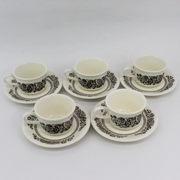 Set of 5 Sussex By Royal Ironstone Cups & Saucers White Brown Floral Pattern