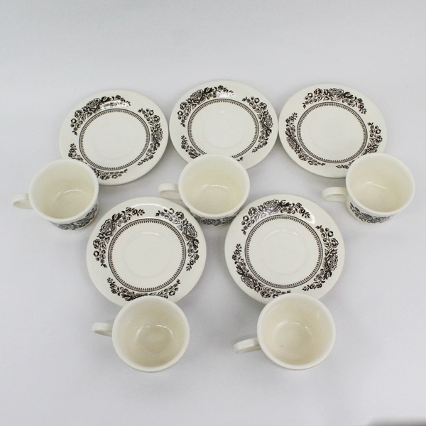 Set of 5 Sussex By Royal Ironstone Cups & Saucers White Brown Floral Pattern