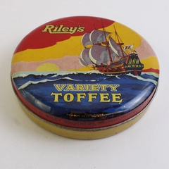 Vintage Riley's Variety Toffee Tin Round 5oz Ships on Horizon Made in England