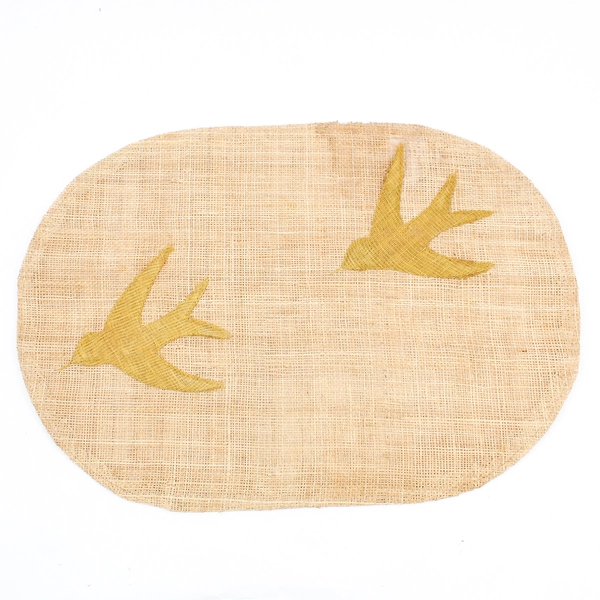 Set of 6 Vintage Woven Burlap Placemats Embroidered Birds