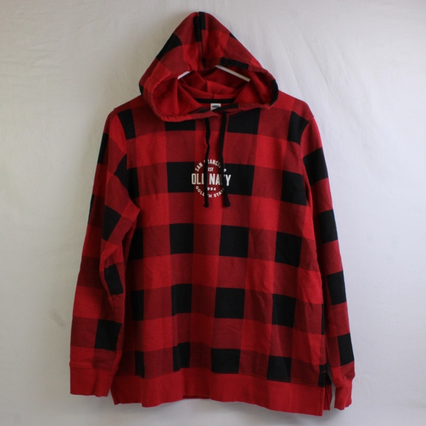 Old Navy Women's L Black and Red Plaid Pullover Long Sleeve Hoodie