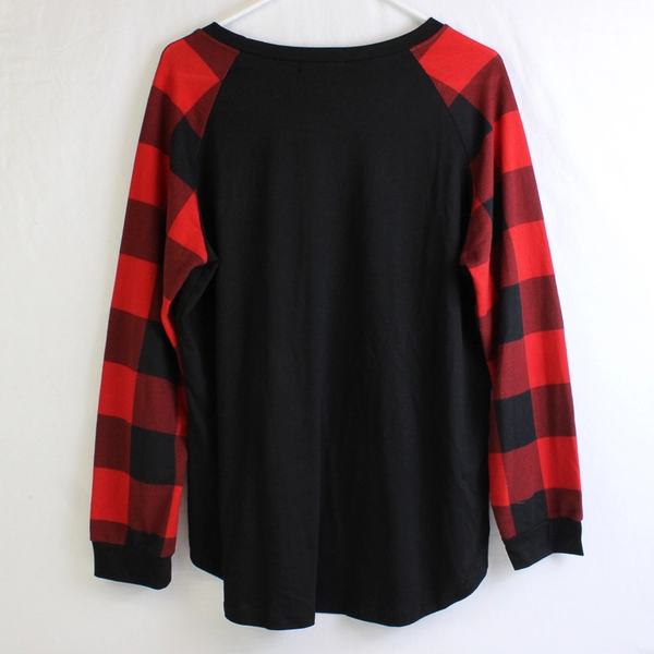 Aifer Women's XL Black with Red Plaid Long Sleeve Sleep Shirt