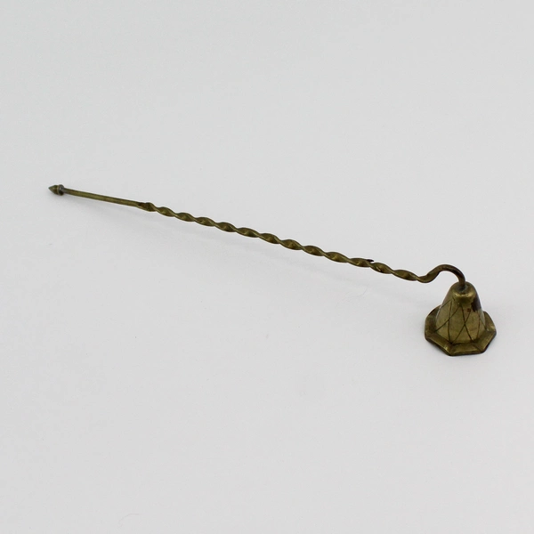 Brass Candle Snuffer with Metal Decorative Ribbed Ornate Flourish Handle