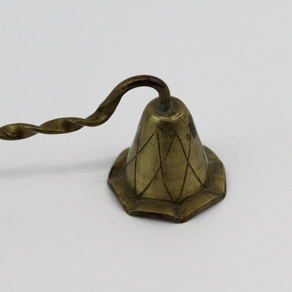 Brass Candle Snuffer with Metal Decorative Ribbed Ornate Flourish Handle