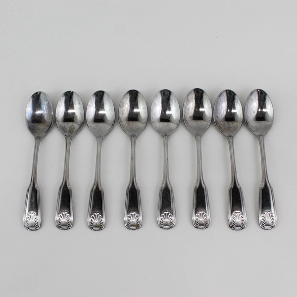 8 Serco SEA SHELL Stainless TEASPOONS  6 1/4" Japan 