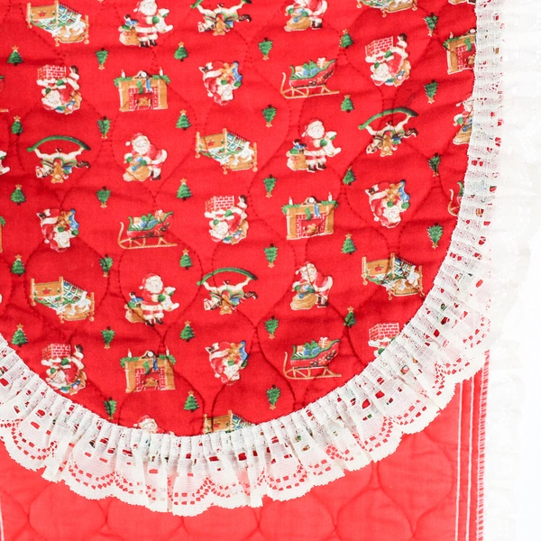 Unbranded Red/White Santa Claus & Christmas Tree Table Runner Lace Trim 66"x13"