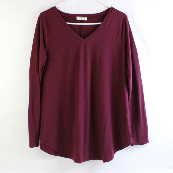 Zenana Shirt Top Size Large Dark Red Long Sleeve