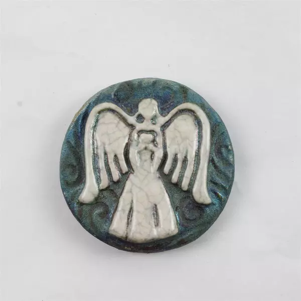 Raku Protection Angel Token Medallion "I Am Blessed" Spiritual Keepsake