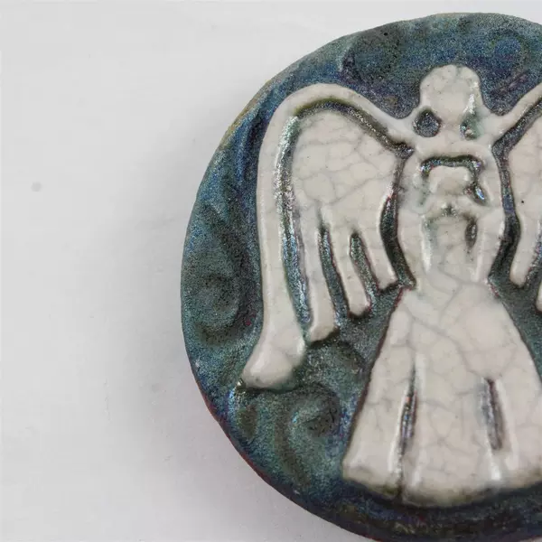 Raku Protection Angel Token Medallion "I Am Blessed" Spiritual Keepsake