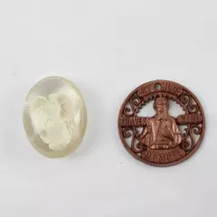 Lot of 2 St. Jude & Angel Glass Medallions 1.5in Religious Catholic