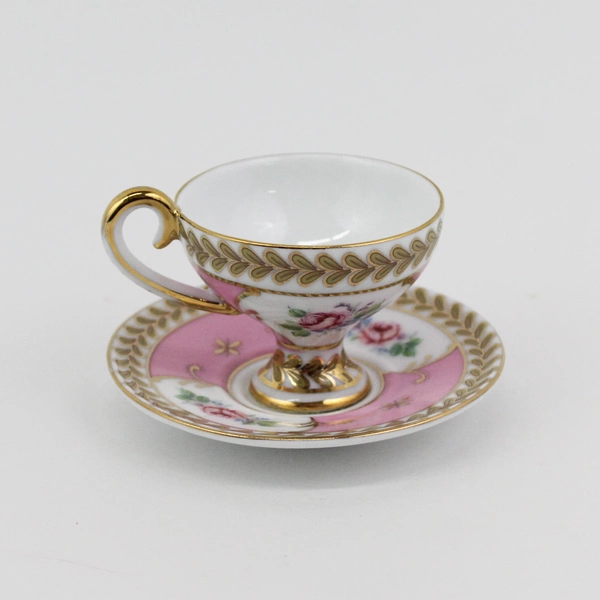 Victoria's Garden Pink Floral Footed Mini China Tea Cup & Saucer Set