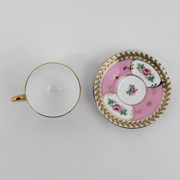 Victoria's Garden Pink Floral Footed Mini China Tea Cup & Saucer Set