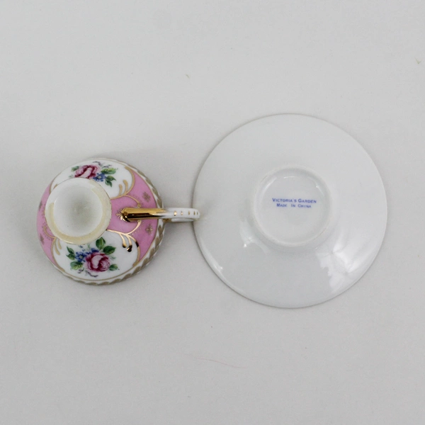 Victoria's Garden Pink Floral Footed Mini China Tea Cup & Saucer Set