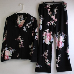 FN by Flora Nikrooz Black Floral Pajamas Set Women's XL 
